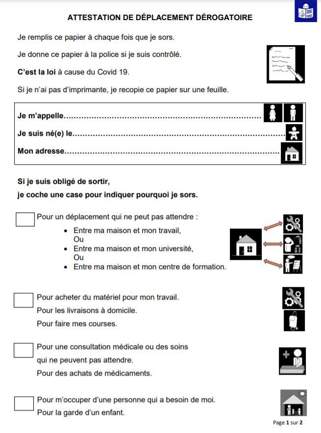 Nouvelle attestation de déplacement dérogatoire