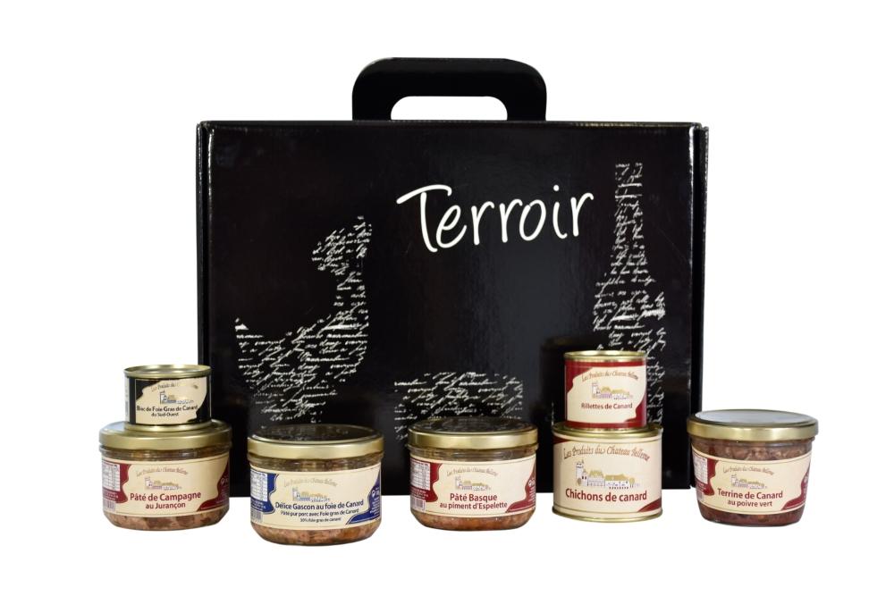 La valisette terroir composé d'un assortiment de patés et conserves du Château Bellevue