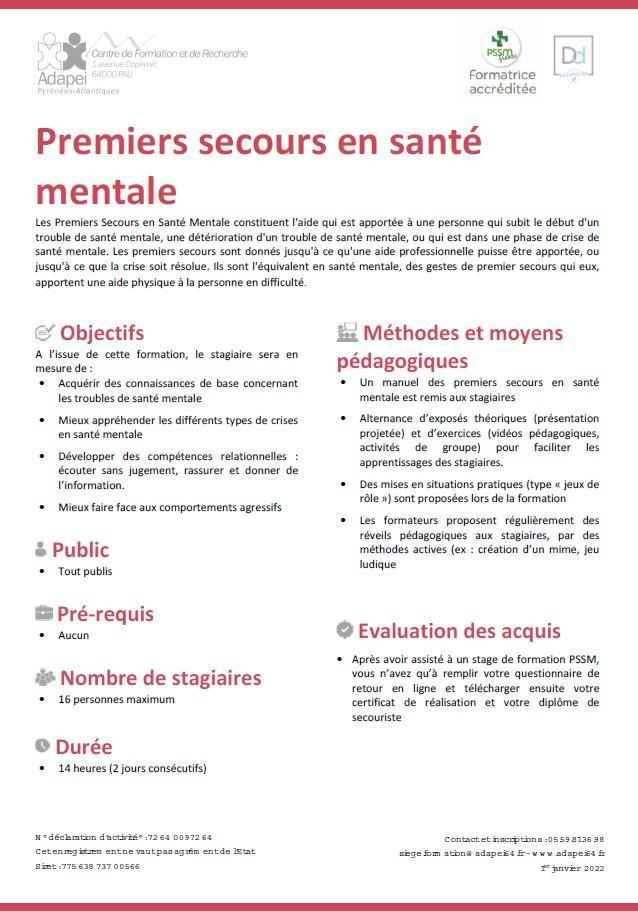 Nouvelle formation : Premiers secours en santé mentale