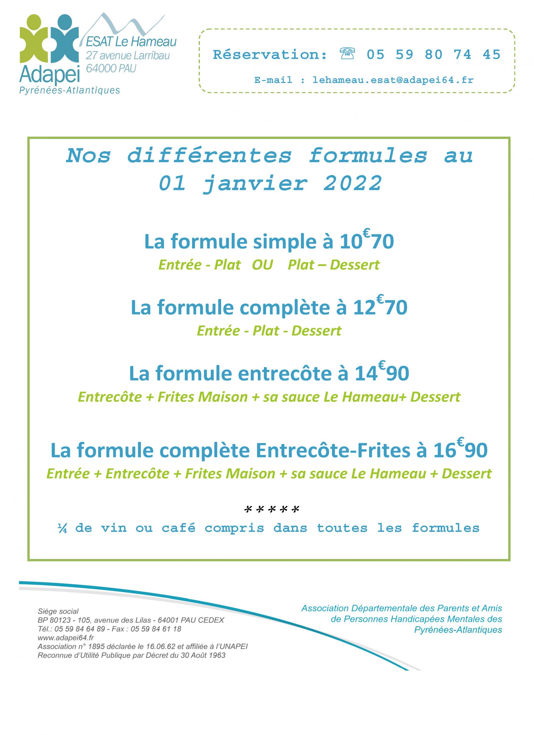 Les formules du restaurant le Hameau