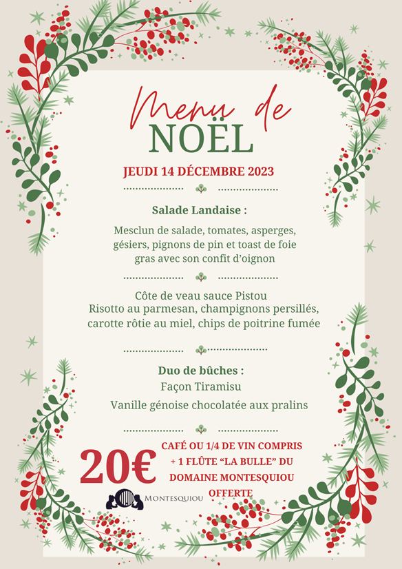 Repas de Noël au Restaurant le Hameau, le 14 décembre 2023